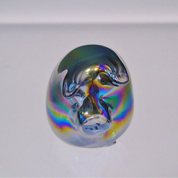 Iridescent Glass Pig Vintage Piggy Paperweight Carnival Art Glass Swine Figurine - Picture 5 of 6